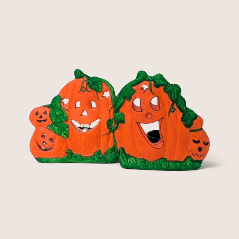 Vintage K's Collection Ceramic Jack O Lantern Candle Holders | Halloween Decor